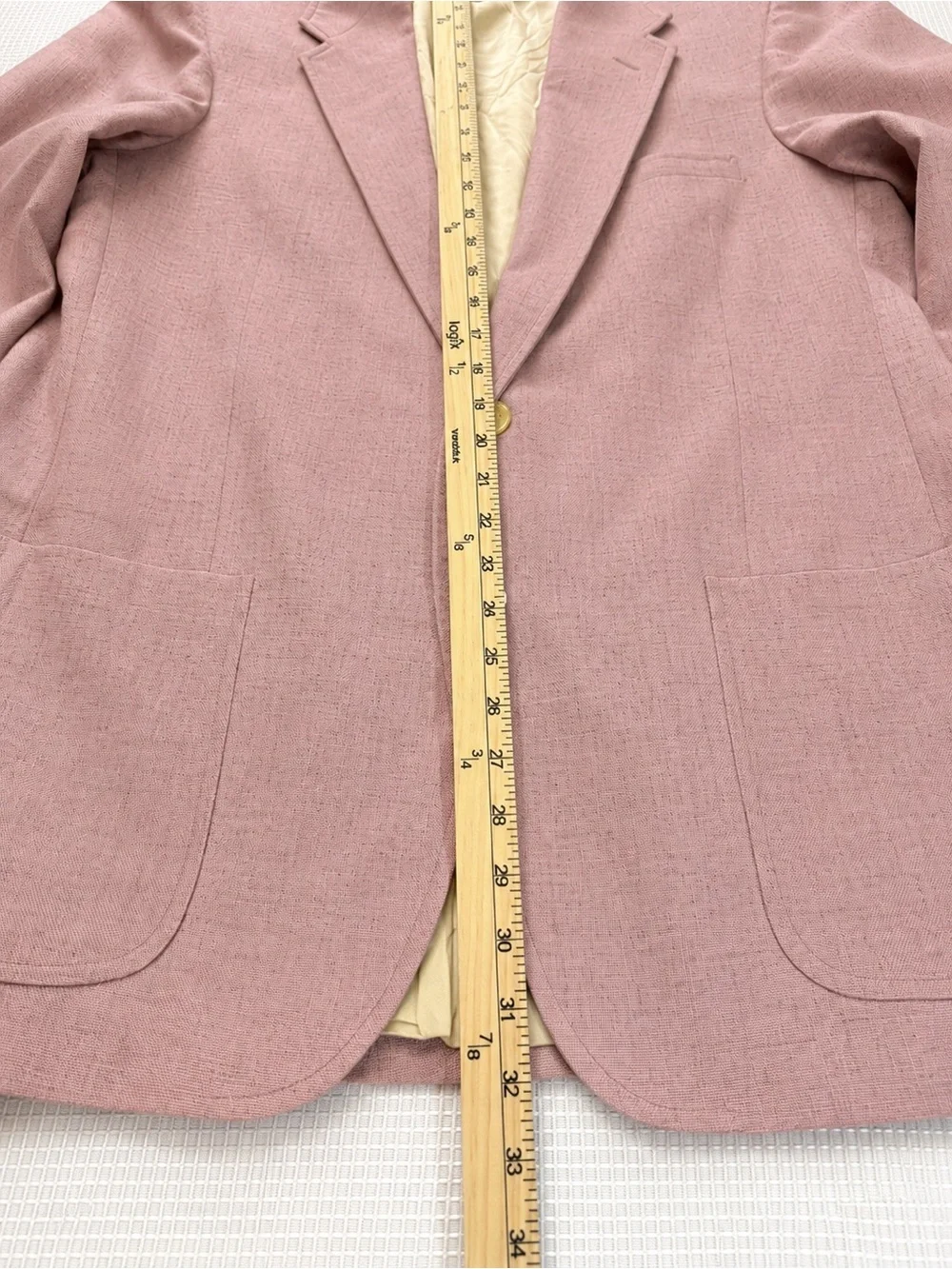 Vtg 70s Summer Slub Linen Blend Blazer Mens 44L Patch Pockets Preppy Pink